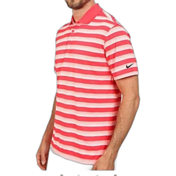 Nike Golf NWOTs Dri-Fit Red Pink White Striped Performance SS Polo Shirt Size M - Picture 1 of 13